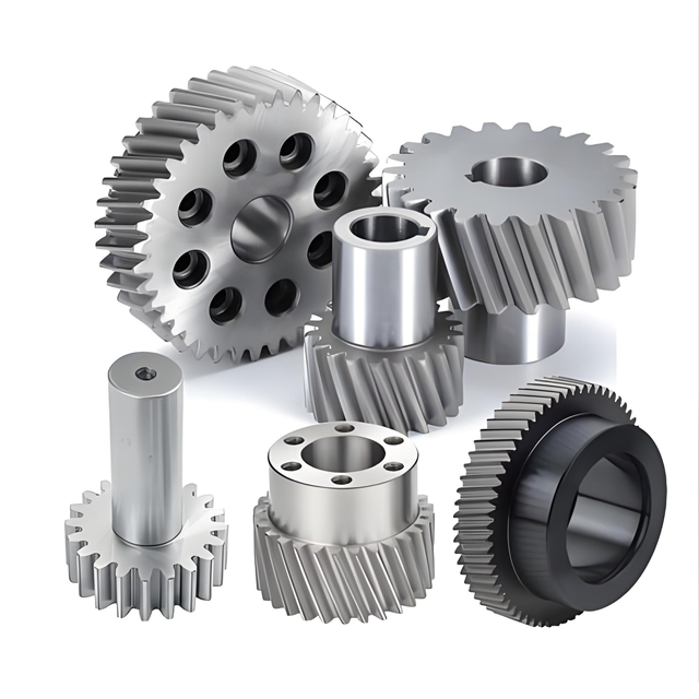 Precision machined steel spur gear set with hardened teeth for heavy-duty industrial transmission applications
